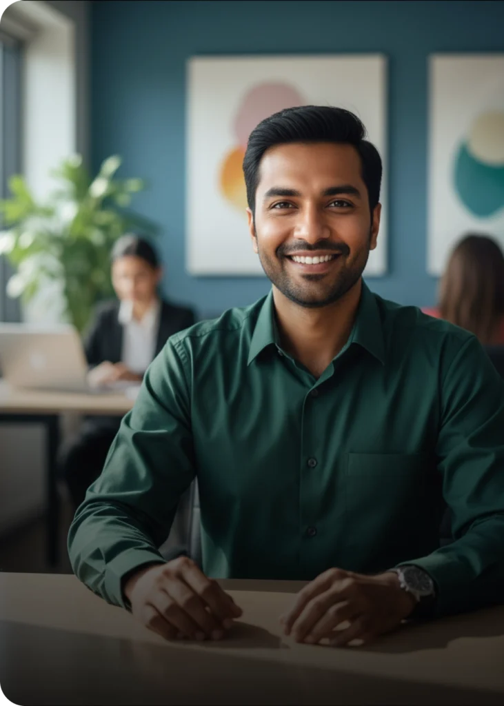 Happy user holding InsureKlick app – AI-powered healthcare navigation